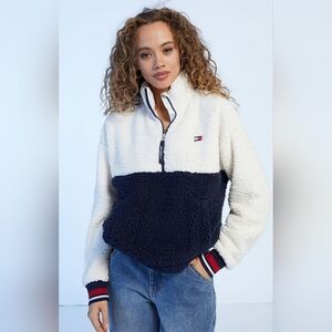 Tommy Hilfiger Women's White and Navy Sherpa Jacket Sz XL NWT